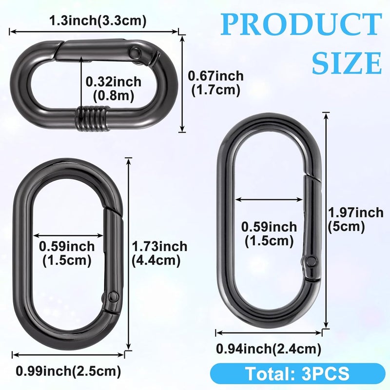 STSTR 3pcs Oval Spring Ring Clips, Metal Keyring Purse Clip, Heavy Duty Opening O Ring Carabiner for Keychains,Backpacks, Keys - Image 2